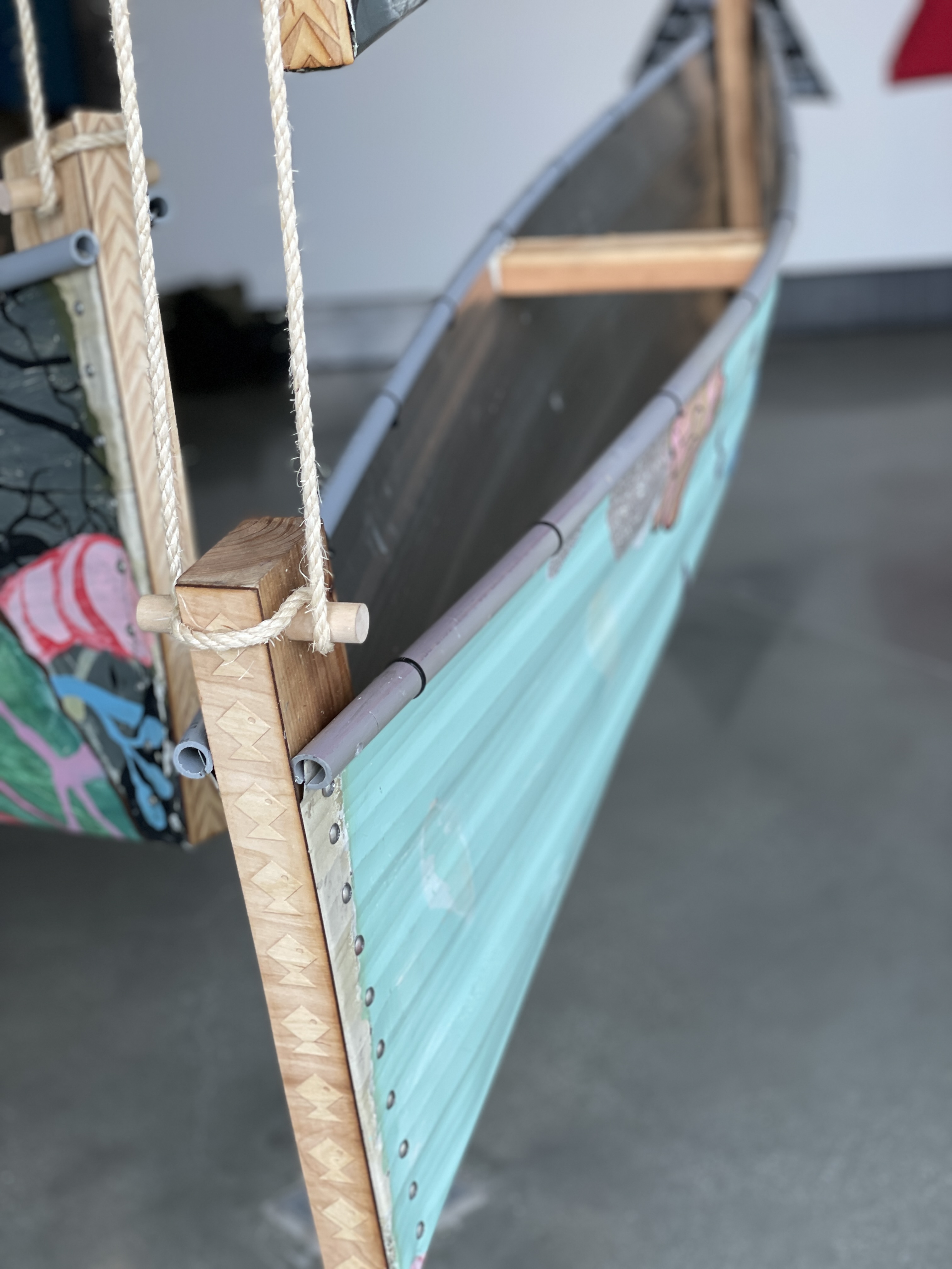 Close-up of canoe construction